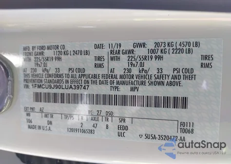 2020 Ford Escape Titanium из США, поврежденный, VIN 1FMCU9J90LUA39747